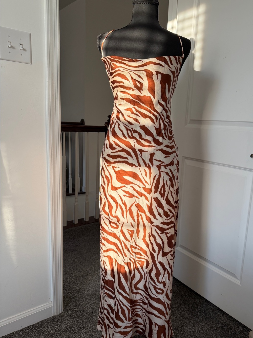 SHEIN Brown & Cream Zebra-Print Maxi Slip Dress
